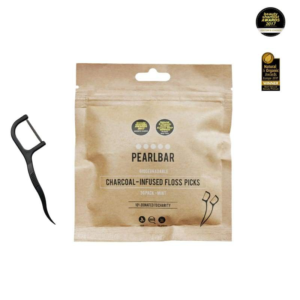 PearlBar Charcoal Infused Biodegradable Dental Floss Picks (30 Floss Picks)