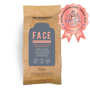 JAK Organics Natural Face Wipes Coconut, Rose Hip & Jojoba Seed (25 Wipes)