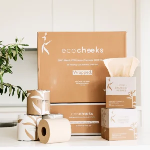 eco cheeks wrapped bundle bamboo tissue's and toilet paper